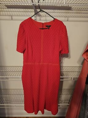 Maggy London Bright Red Textured Short-Sleeve Midi Dress